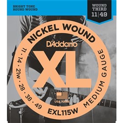D'Addario EXL115W Nickel Wound Electric Strings w/ Wound 3rd - Medium (11-49)