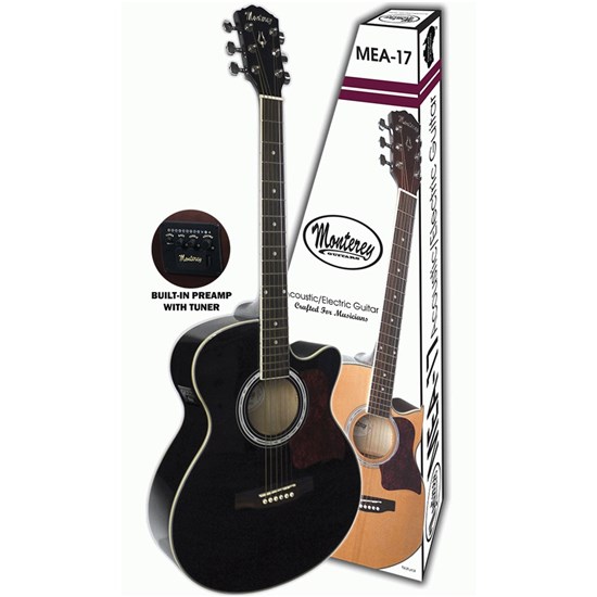 Monterey MEA-17BK Acoustic Electric Guitar (Black) w/ Pickup & Cutaway