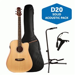 Ashton D20SCEQNTM Acoustic Electric Guitar Pack w/ Gig Bag, Capo & Stand