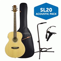 Ashton D20CEQNTM Solid Top Acoustic Electric Guitar Pack w/ Gig Bag, Capo & Stand