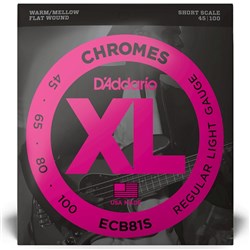 D'Addario ECB81S XL Chromes Flatwound Bass Strings -Short Scale - Light (45-100)