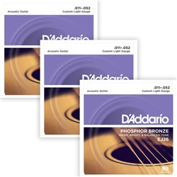 D'Addario EJ16-3D Phosphor Bronze Acoustic Guitar Strings 3-PACK 