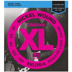 D'Addario EXL170-5 5-String Nickel Wound Bass Strings - - Light Long Scale (45-130)