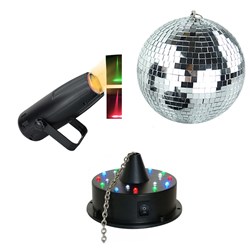 Home Party LED Mirror Ball Set w/ 8" Mirror Ball, LED Motor & LED Pinspot