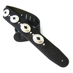 DSL Concho Guitar Strap (Black, Flower Concho, 2.5")