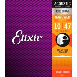 Elixir 11002 Acoustic 80/20 Bronze w/ Nanoweb Coating - Extra Light (10-47)