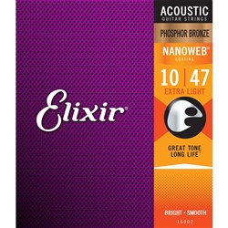 Elixir 16002 Acoustic Phosphor Bronze w/ Nanoweb Coating - Extra Light (10-47)