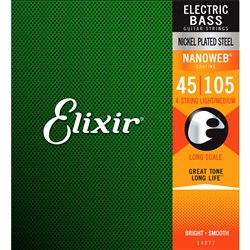 Elixir 14077 Elec Bass Nickel w/ Nanoweb Coating LT/Med Strings XL (45-105)