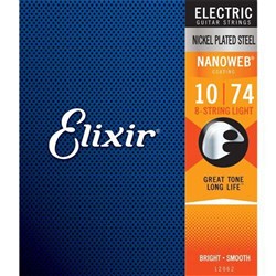 Elixir 12062 Electric Guitar Nickel Plated Steel w/ Nanoweb Coating - 8-String LT (10-74)