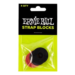 Ernie Ball Strap Blocks Rubber Guitar Strap Locks Set of 4 - (2 Black, 2 Red)
