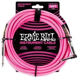 Ernie Ball 10' Braided Straight / Angled Instrument Cable - (Neon Pink)