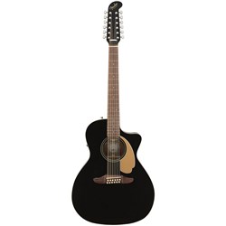 Fender Villager 12-String Acoustic Guitar w/ Cutaway & Pickup in Gig Bag (Black)