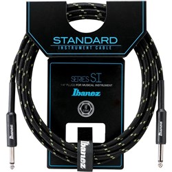 Ibanez SI20 BG Woven Guitar Cable w/ 2 Straight Plugs - 20ft (Black / Green)