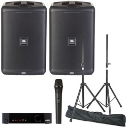 JBL EON ONE COMPACT Stereo PA Pack w/ AKG DMS100 Vocal Wireless Kit & Speaker Stands