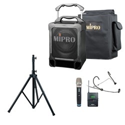 Mipro MA707CDMB5 Portable PA Pack w/ Wireless Handheld & Headset Mic, Carry Bag & Stand