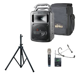 Mipro MA708PAMB5 Portable PA Pack w/ Wireless Handheld & Headset Mic, Carry Bag & Stand