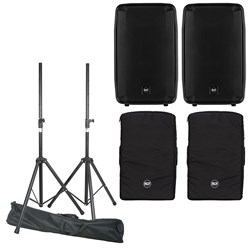 RCF HD 15-A 15" Premium Two-Way Active PA Speakers (Pair) w/ Stands & Covers