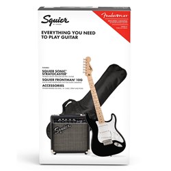 Squier Sonic Stratocaster Pack Maple Fingerboard (Black) inc Gig Bag, 10G & Accessories