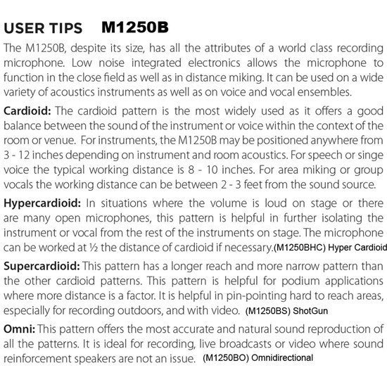 Audix M1250B-HC Miniaturized Condenser Microphone