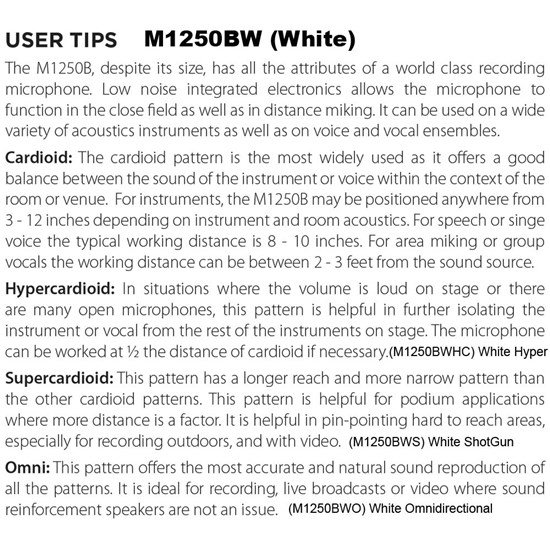 Audix M1250BW-C Miniaturized Condenser Microphone White