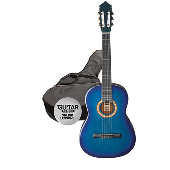 Ashton SPCG34 TBB Starter Pack 3/4 Size Nylon String Guitar w/ Bag (Transparent Blue)