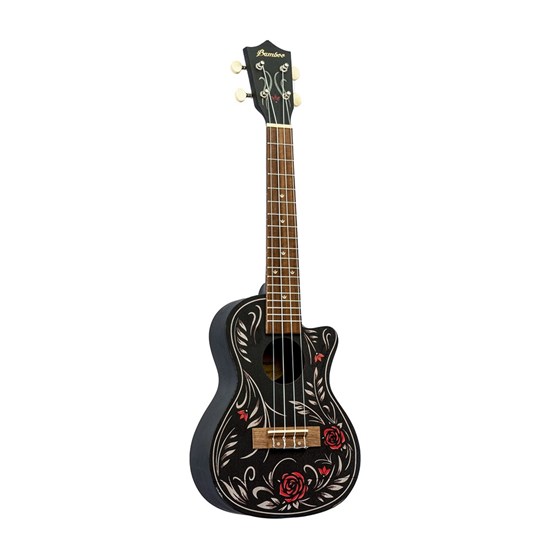 Bamboo Black Edition Flower and Roll Concert Ukulele with Bag