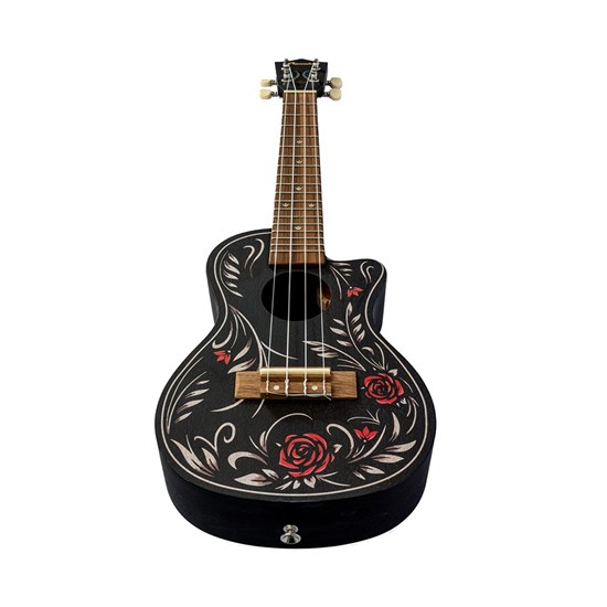 Bamboo Black Edition Flower and Roll Concert Ukulele with Bag