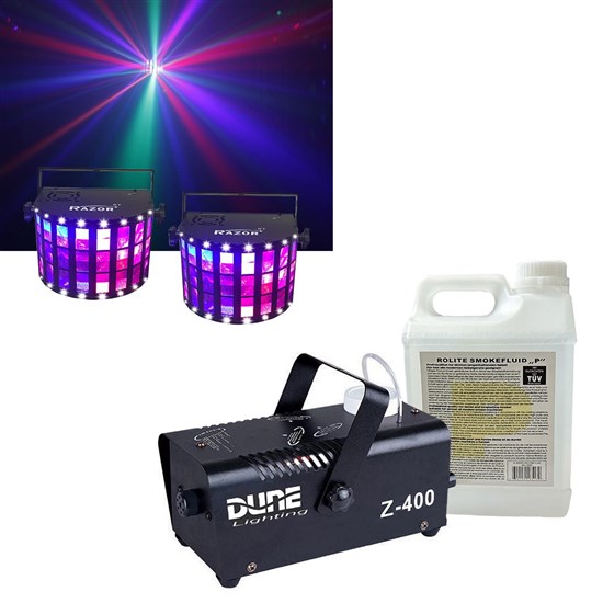 CR Lite Package w/ Razor Effect Lights (x2), Z400 Smoke Machine & Smoke Fluid (2L)