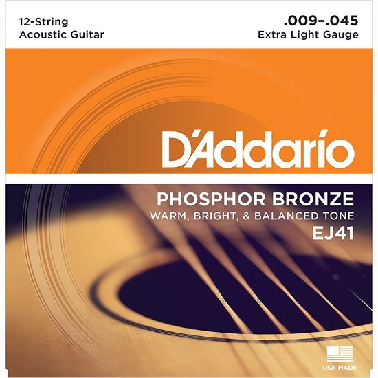 D'Addario EJ41 12-String Phosphor Bronze Acoustic Strings - Extra Light (9-45)