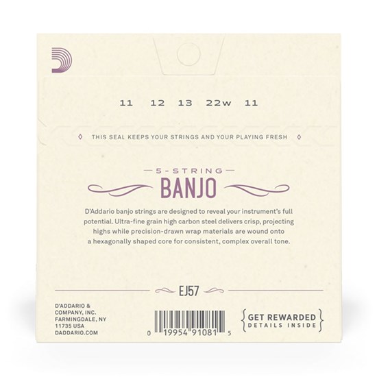 D'Addario EJ57 5-String Banjo Strings, Nickel Plated Steel Custom Medium, 11-22