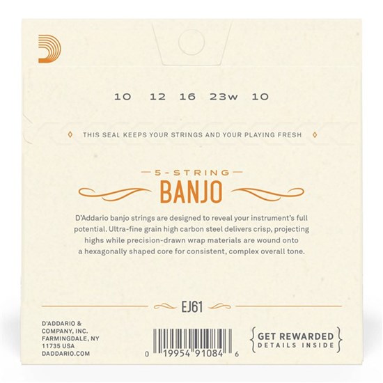D'Addario EJ61 5-String Banjo Strings, Nickel, Medium, 10-23