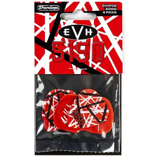 Dunlop EVH 5150 Max-Grip Pick 6-Pack - Red w/ 5150 Logo Black & White Stripes (.60mm)