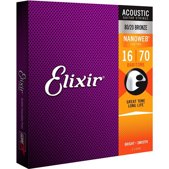 Elixir 11306 Acoustic 80/20 Bronze w/ Nanoweb Coating - 6-String Baritone (16-70)