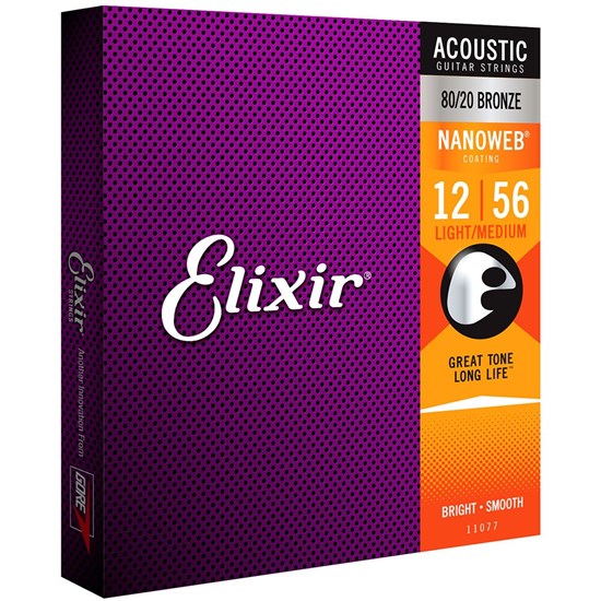 Elixir 11077 Acoustic 80/20 Bronze w/ Nanoweb Coating - Light-Medium (12-56)