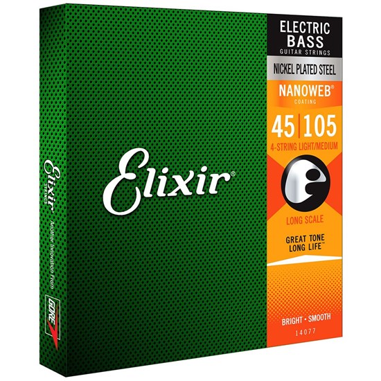 Elixir 14077 Elec Bass Nickel w/ Nanoweb Coating LT/Med Strings XL (45-105)