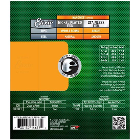 Elixir 14782 Electric Bass Stainless Steel w/ Nanoweb 5-String LT/MD (45-135)