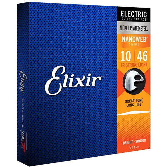 Elixir 12450 Electric Guitar Nickel Plated Steel w/ Nanoweb Coating - 12-String LT (10-46)
