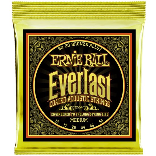 Ernie Ball Everlast Coated 80/20 Bronze Acoustic Guitar Strings - Medium (13-56)