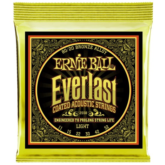 Ernie Ball Everlast Coated 80/20 Bronze Acoustic Guitar Strings - Light (11-52)