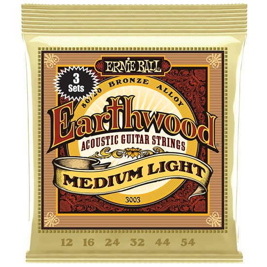 Ernie Ball Earthwood 80/20 Bronze Acoustic Guitar Strings 3-PACK - Medium Light (12-54)