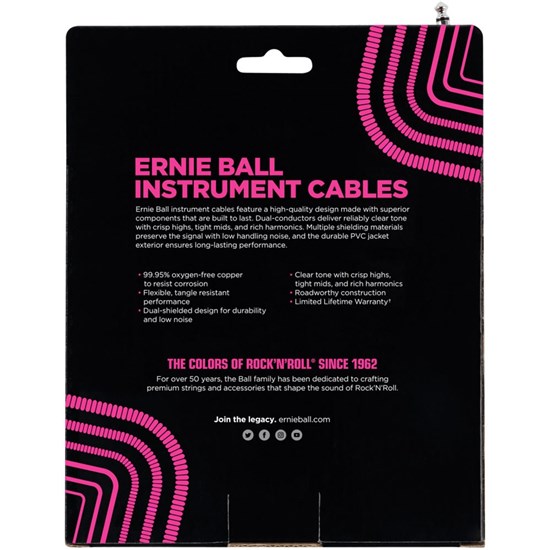 Ernie Ball 30' Coiled Straight / Angle Instrument Cable - (White)