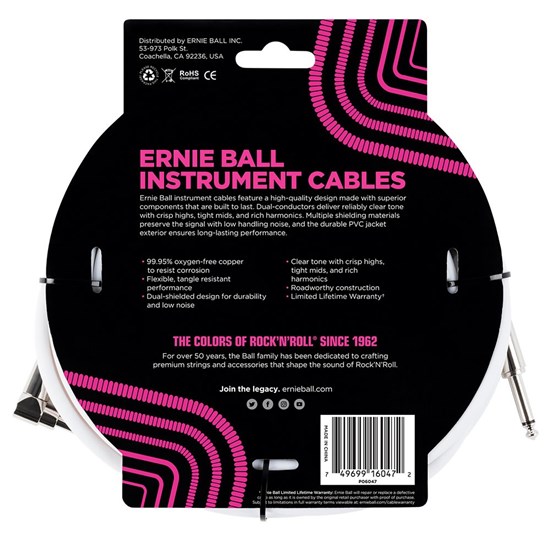 Ernie Ball 20' Classic Straight / Angled Instrument Cable - (White)