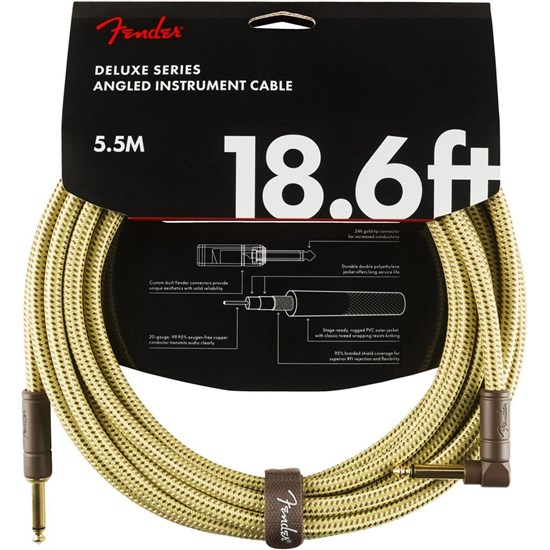Fender Deluxe Series Instrument Cable - Straight / Angle - 18.6' (Tweed)