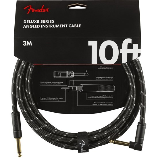 Fender Deluxe Series Instrument Cable - Straight / Angle - 10' (Black Tweed)