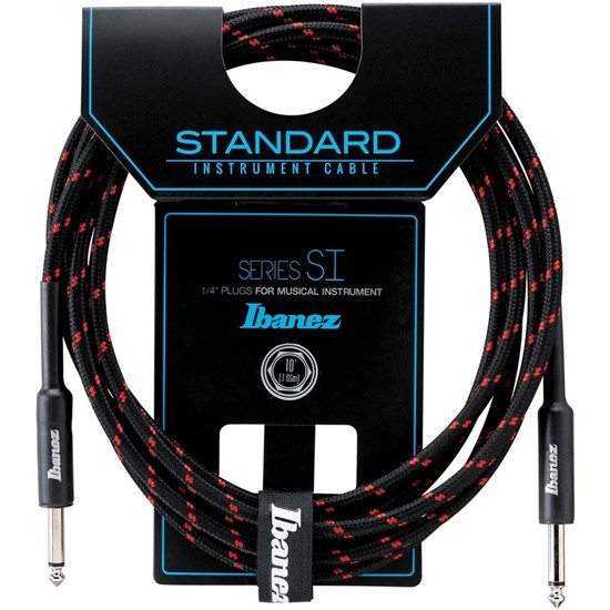 Ibanez SI10 BW Woven Guitar Cable w/ 2 Straight Plugs - 10ft (Black/Wine Red)