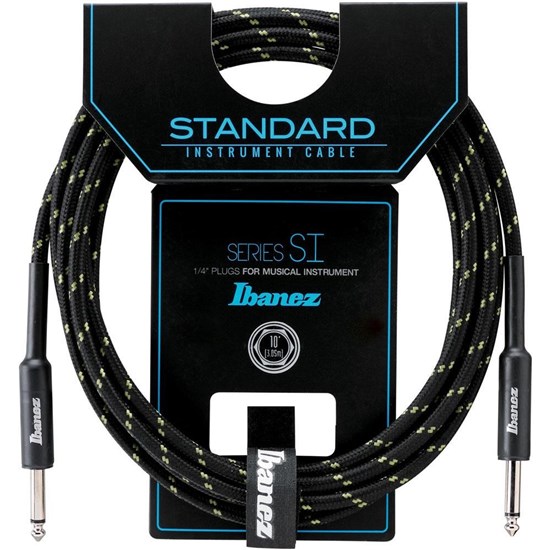 Ibanez SI20 BG Woven Guitar Cable w/ 2 Straight Plugs - 20ft (Black / Green)