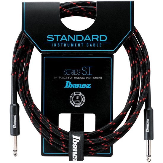 Ibanez SI20 BW Woven Guitar Cable w/ 2 Straight Plugs - 20ft (Black / Wine Red)