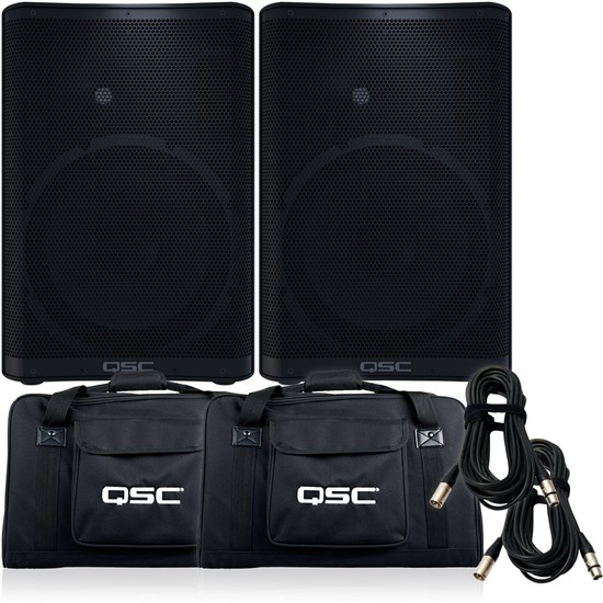 QSC CP12 PA Speaker Pack w/ 10m XLR Cables & FREE Tote Bags (Pair)