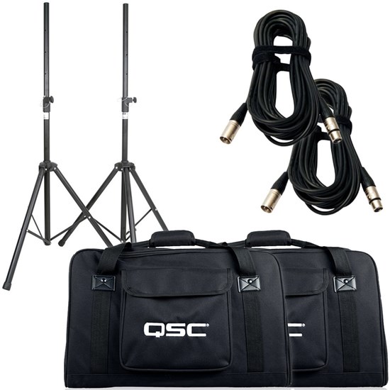 QSC CP12 PA Speaker Pack w/ Stands, 10m XLR Cables & FREE Tote Bags (Pair)