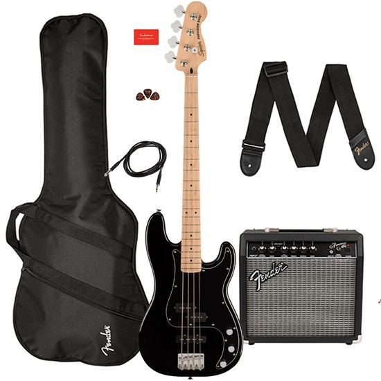 Squier Affinity Precision Bass PJ Pack Maple Board w/ Gig Bag & Rumble 15 (Black)
